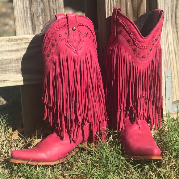 Liberty Black Vegas Raspberry Fringe Cowboy Boots Size 8.5 - Picture 3 of 10